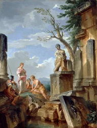 Ruiner med en sibylle og andre figurer, c1720