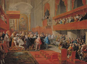Præsentation af Helligåndsordenen til prins Vaini af Paul-Hippolyte de Beauvillers (1684-1776) hertug af Saint-Aignan i 1732, ca. 1752