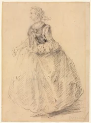 Stående kvinde med en hermelinmuffe, 1700-tallet.