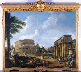 Colosseum og Konstantinbuen af Giovanni Paolo Pannini (1691-1765)