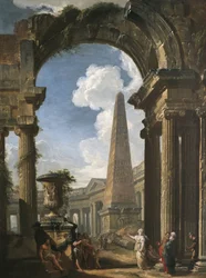 Ruiner af et tempel med en sibylle, ca. 1719 (olie på lærred)