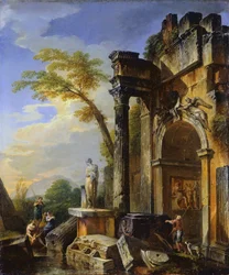 Ruinerne af en triumfbue i den romerske Campagna, 17171719