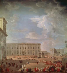 Udsigt over Quirinale og Piazza di Monte Cavallo, af Giovanni Paolo Pannini (1691-1765), olie på lærred, 270x254 cm