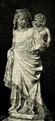 Madonna og barn, statue af Giovanni Pisano (ca 1240-ca 1320), Prato katedral, Toscana, Italien, træsnit fra Le cento citta d
