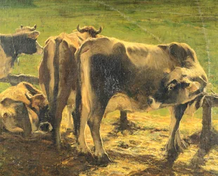 Ved stang, af Giovanni Segantini (1858-1899), olie på lærred