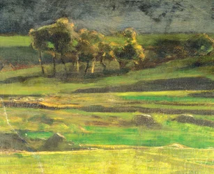 Ved pælen af Giovanni Segantini (1858-1899), olie på lærred