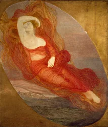 Kærlighedens gudinde, maleri af Giovanni Segantini (1858-1899), 1894-1897, Sol. 210x133 cm, Milano, Galleria d