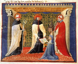 Miniature af statutterne for draperforeningen, af Giovanni da Modena