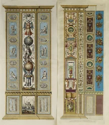 Arabesque dekorationer i Vatikanets loggia (farvet gravering)