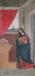 Virgin Annunciate, bebudelsespanel, der oprindeligt dannede en af de udvendige skodder på orglet i San Bartolomeo, Vicenza (tempera på lærred) (se 183650)