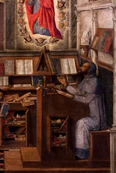Sankt Hieronymus viser sig for Sankt Augustin, ca. 1505-1510 (olie og tempera på lærred)