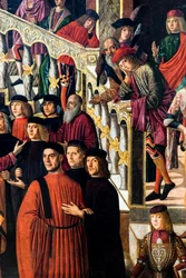 Den mirakuløse helbredelse af Benvegnudo da San Polos datter takket være et korsrelikvie, ca. 1502 (olie på lærred)