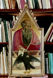 Evangelisten Johannes vist med sit symbol, en ørn, 1400-tallet