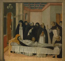Den hellige Katarina af Sienas død (tempera og guld på panel)