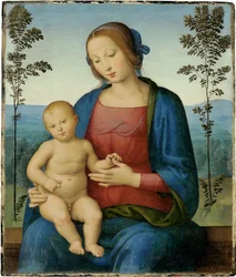 Jomfruen og barnet (Madonna og barnet) - Maleri af Lo Spagna (Giovanni di Pietro) (1450-1528), olie på træ (36,8x31,4 cm), italiensk renæssance - Privat samling