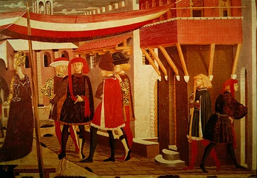Frontal fra Adimari Cassone, detalje af højre panel, ca. 1450 (tempera på panel) (detalje af 166335, se også 80304)