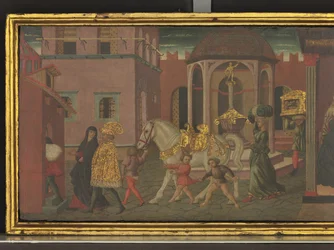 Historien om Trajan og enken, detalje af et panel fra en cassone, ca. 1450 (tempera på panel)