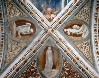 Mosaik nicher og statuer, Detalje af fresker af Girolamo Romanino (ca 1484-efter 1559), bestilt af Bernardo Clesio