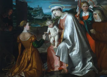 Mystisk ægteskab af Saint Catherine i nærværelse af de hellige Ursula, Lawrence og Angela Merici, af Girolamo Romanino (ca. 1484-efter 1562)