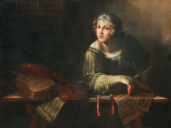 Allegorisk fremstilling med musikinstrumenter og noder, anden halvdel af det 17. århundrede..