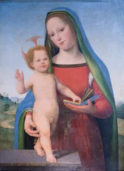 Madonna og barn i et landskab