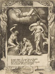 Litigium fjernet fra kroppen af Chaos, mens hans mor kastes i luften, sat med..., 1531-76.