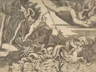 Neptun i sin vogn bliver trukket af søheste, fra 