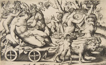 Triumf af Bacchus, der sidder på en vogn til venstre, 1531-76.