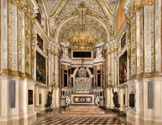 Kapel af SS Sacramento 1569, Francesco Dattaro Project, Udsmykning af Giovanni Battista Cambi, Ancona af SS Giulio Campi, Fornyelsesprojekt Malosso