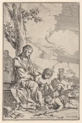 Den hellige familie med spædbarnet Saint John kysser Kristi fødder, 1640-60.