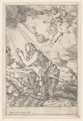 Den angrende Saint Mary Magdalene, knælende foran et kranium og knogler, 1640-60.