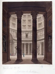 Interiør af Pantheon of Rome - Interiør af Pantheon of Rome i den romerske antikvitet - i "" The Ancient and Modern Costume"", af Dr. Jules Ferrario, red. Milano