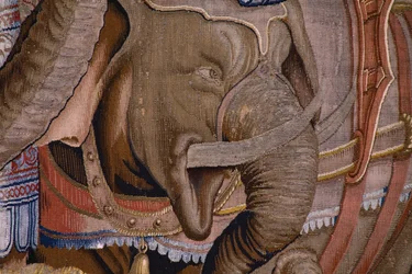 flamsk gobelin. Serien The Acts of Scipio: Slaget ved Zama. Tegneren Giulio Romano. Atelier af Balthasar van Vlierden (?), Bruxelles. 1523-1532. Detalje.