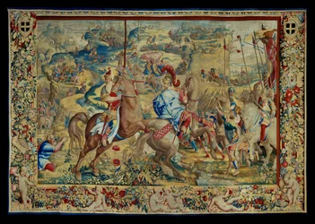 Historien om Scipio: Kampen på plateauet, fjerde del af gobelinen, uld og silke, gobelin ...