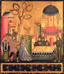 St. Frans altertavle, detalje, der forestiller den besatte kvindes mirakel (tempera på panel)