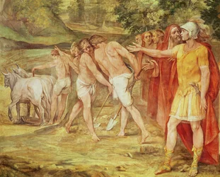 Romulus markerer Roms grænser, fra Sala dei Horatii og Curatii (fresco)