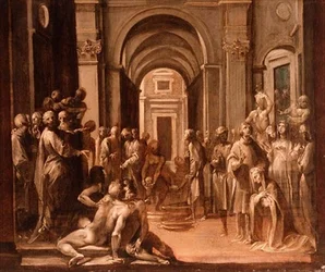 St. Laurence blandt de fattige og syge, model for en fresco