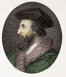 Portræt af den italienske læge, digter og humanist Girolamo Fracastoro (Hieronymus Fracastorius eller Jerome Fracastor) (1478/83-1553) Gravering Privat Samling