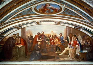 Galileo Galilei demonstrerer tyngdeloven i nærværelse af Giovanni De