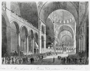 Veneto-provinserne sværger troskab til den østrigske kejser Frans II (1768-1835) i San Marco-basilikaen i Venedig, den 7. maj