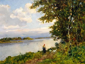 Returnerer om aftenen (olie på panel)