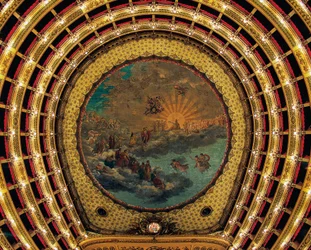 Loft malet af Giuseppe Cammarano (1766-1850), Teatro San Carlo (Royal Theatre of St Charles), Napoli, Campania, Italien