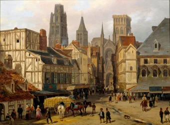 Place Haute gamle tårn i Rouen. Maleri af Giuseppe Canella (1788-1847)
