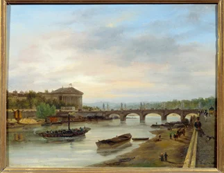 Palais Bourbon og Pont Louis XVI (Pont de la Concorde) set fra Quai des Tuileries i Paris. Maleri af Giuseppe Canella (1788-1847) EC.ITAL.