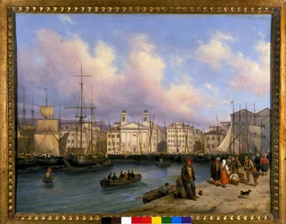 Udsigt over havnen i Trieste, maleri af G. Canelia