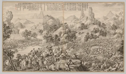 Breaking Through the Siege at Hesui: fra Battle Scenes of the Quelling of Rebellions..., ca. 1765-17
