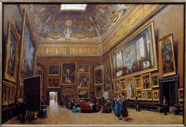 Udsigt over Salonpladsen i Louvre-museet Maleri af Giuseppe Castiglione (1829-1906) 1861 Søn. 0,69x1,03 m