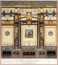 En lang væg i et værelse i et hus i Pompeji