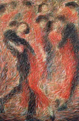 Tango, kvinde klædt i rødt danser, fantasi om et dansende par