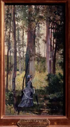 Vallospoli Elegant kvinde, der går i skoven Maleri af Giovanni Fattori